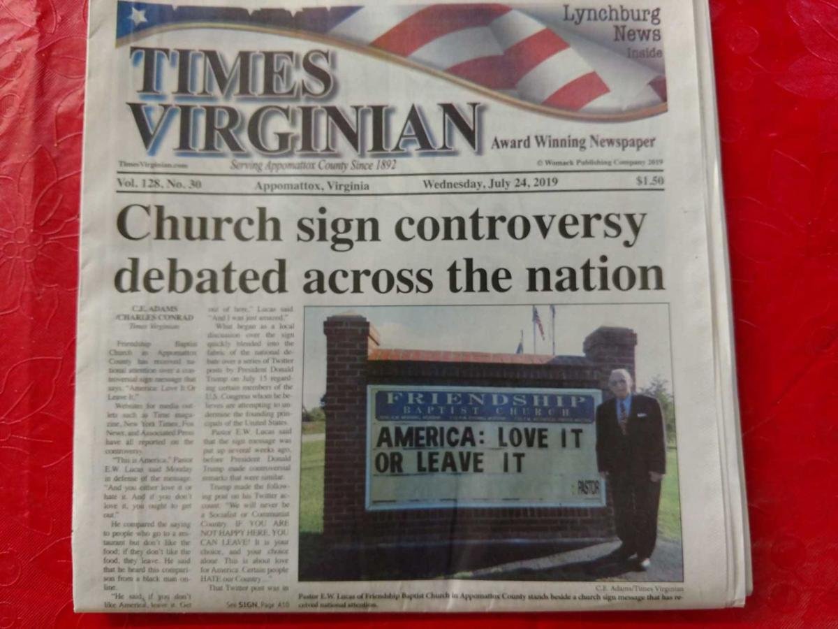 Friendship Baptist Church sign controversy article